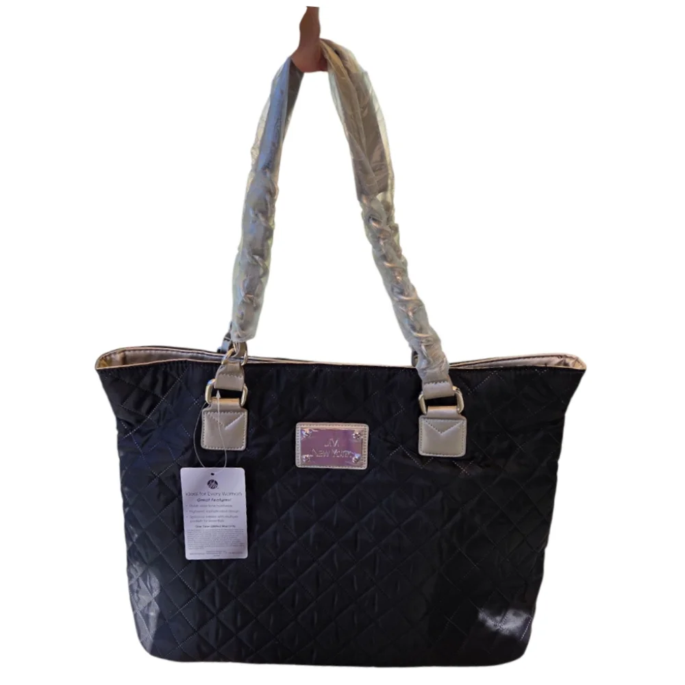 Joy Mangano Paris Chic Quilted Tote Bag Black/Silver NEW